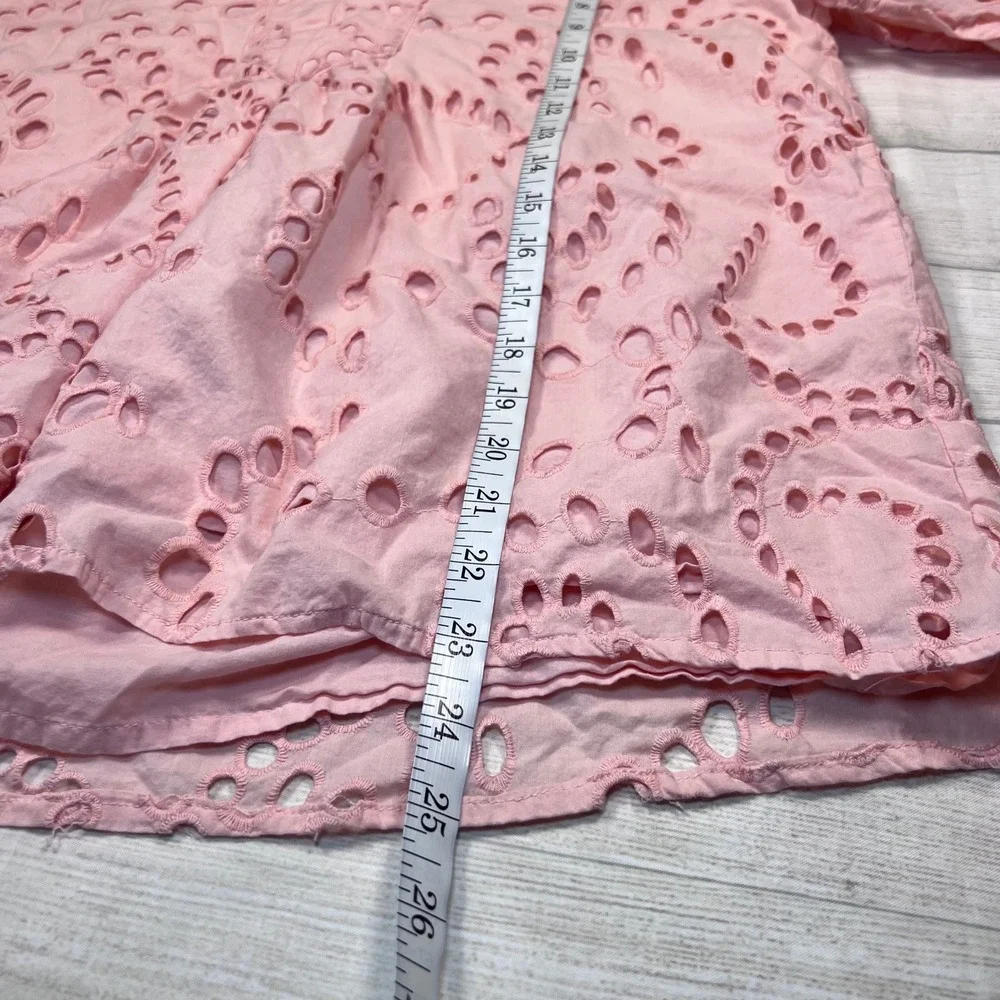 Tuckernuck Pink Salt Eyelet Finley‎ Flutter Sleeve Blouse Large Split Neck